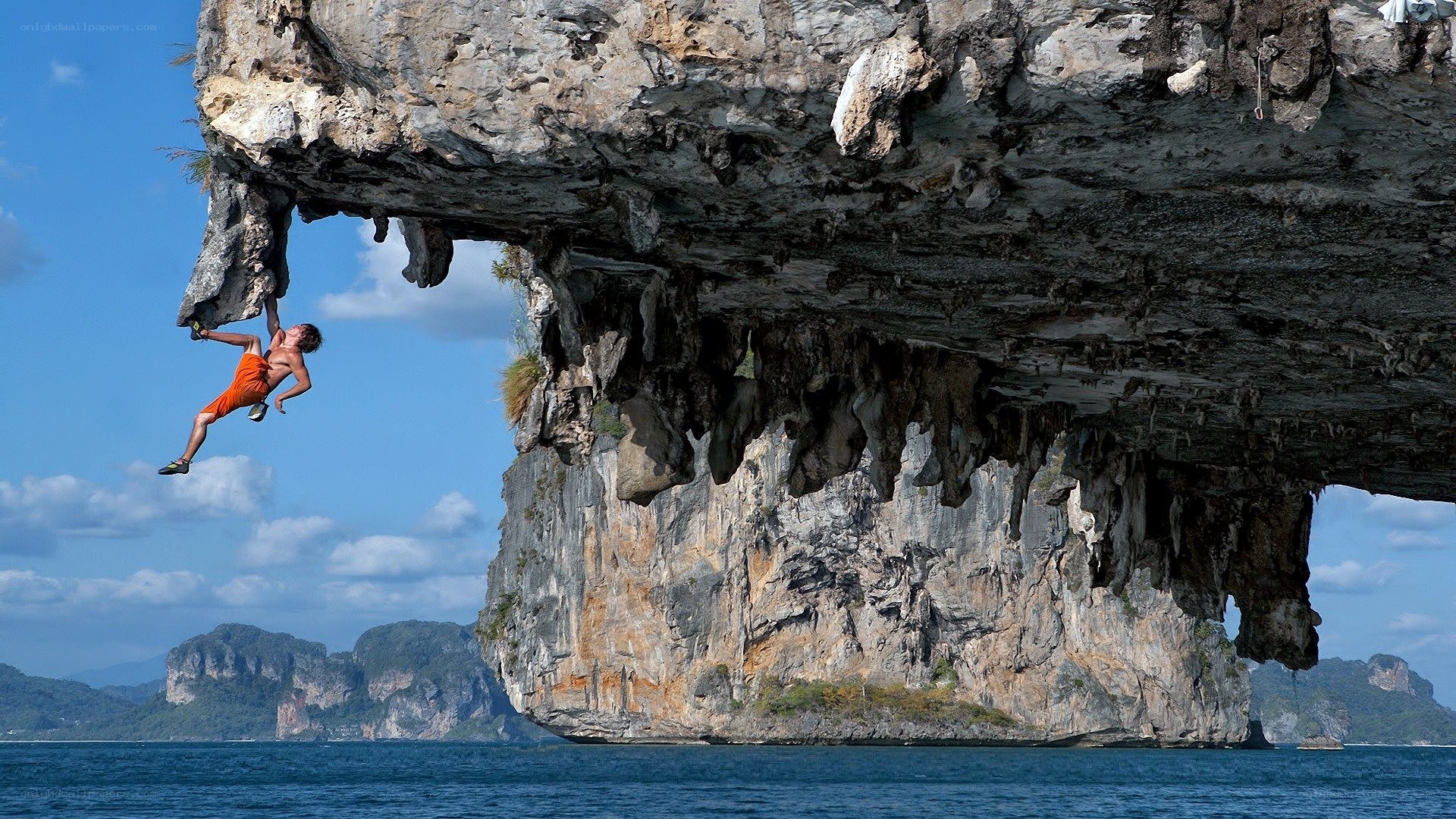 climber on overhanging rock