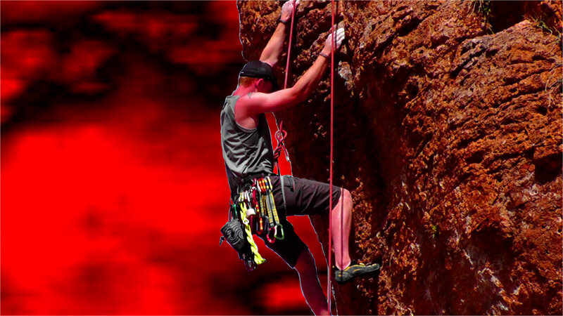 Climber on Rock Face — Red, Dramatic, Afternoon