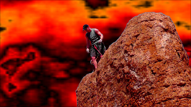 Climber on Rock Formation — Red