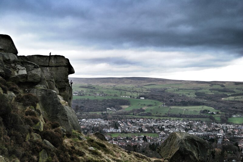Climber on Rocky Cliff — Gray, Dramatic