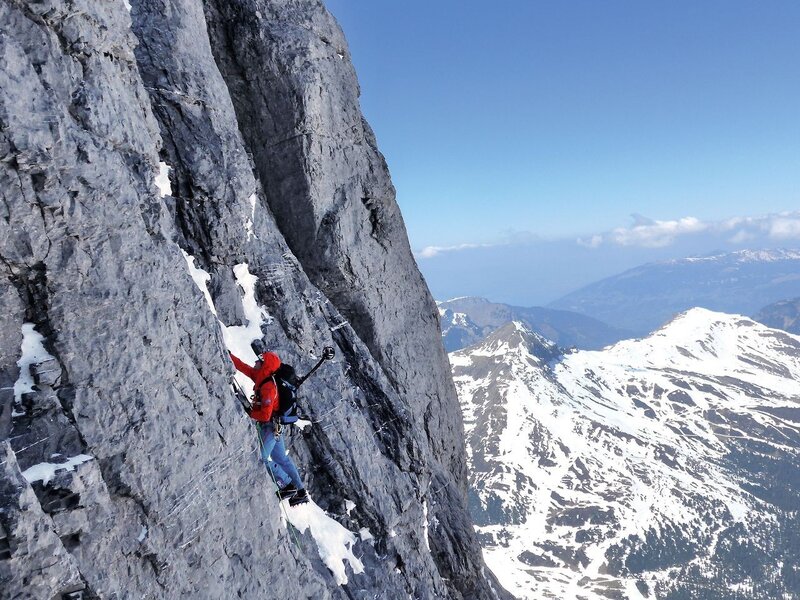 Climber on Rocky Cliff — Gray