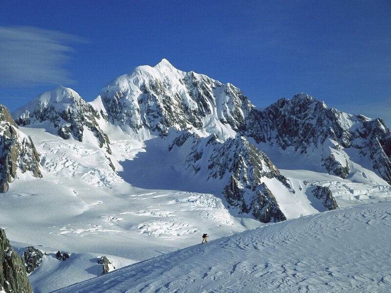 Climber on Snowy Mountain — Blue, Dramatic