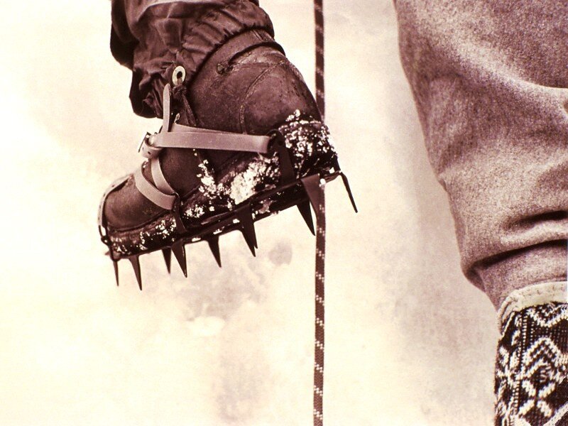 Climber's boot with crampons