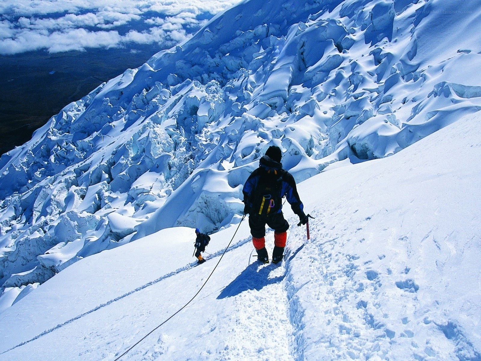Climbers on a snowy mountain