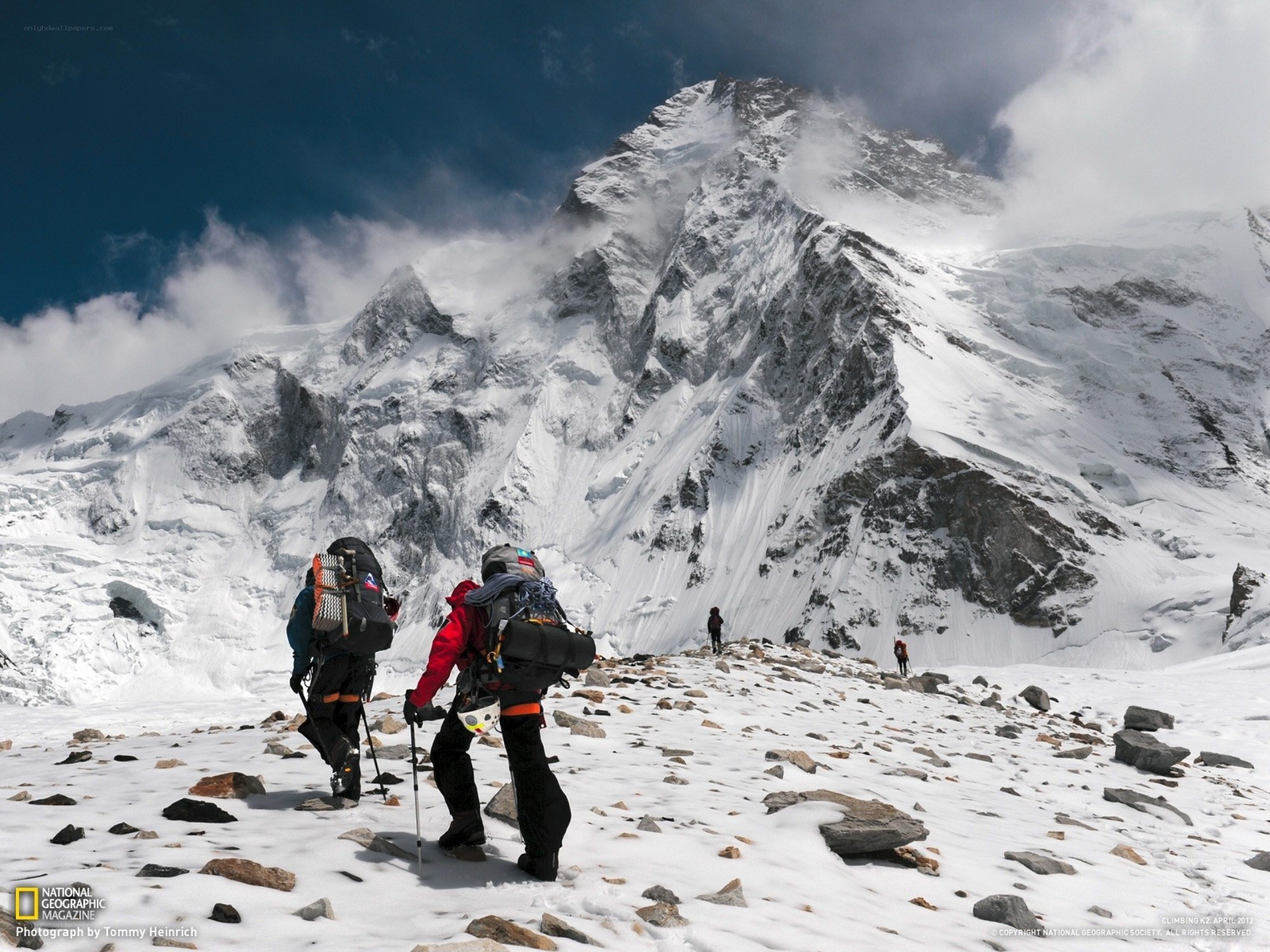 Climbers on a snowy mountain