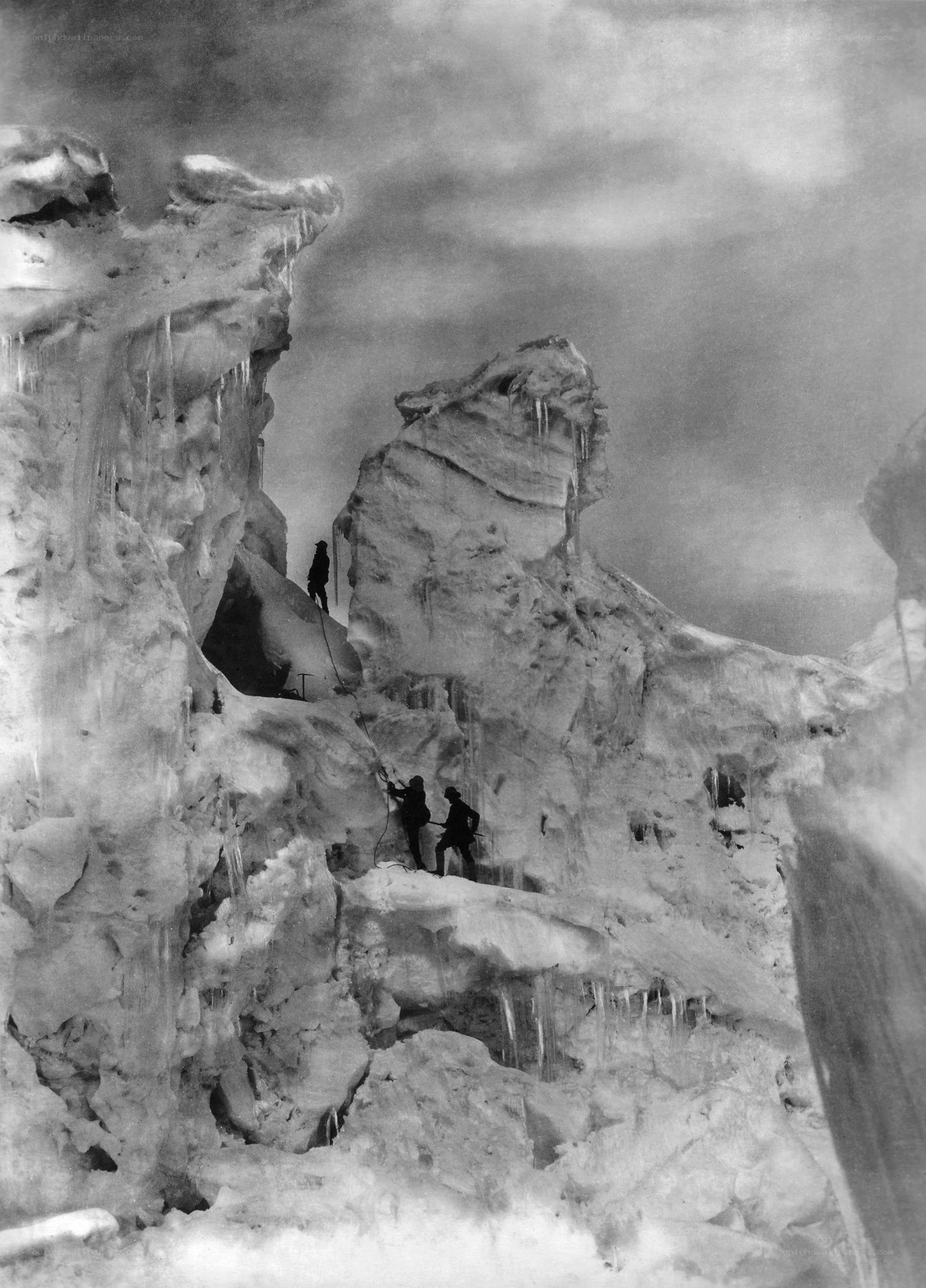 Climbers on an ice wall