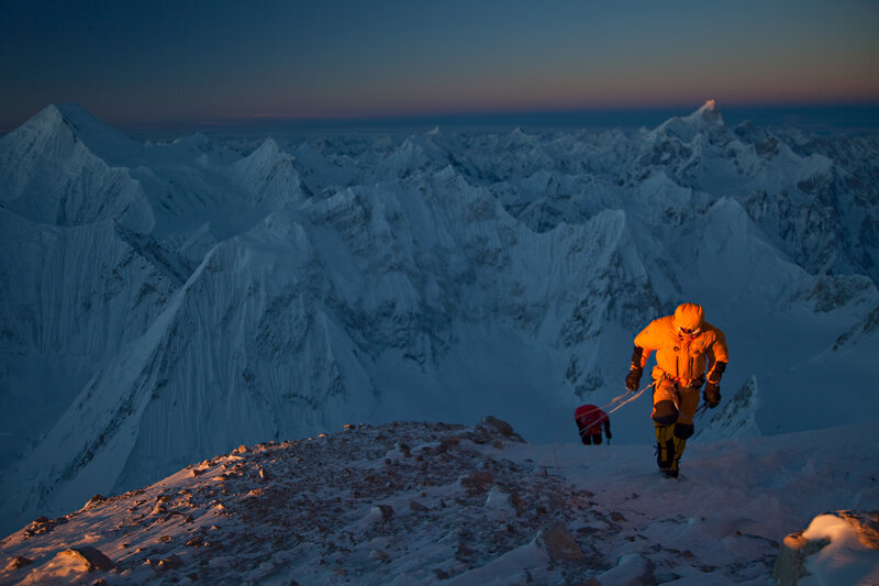 Climbers on Mountain Peak — Blue