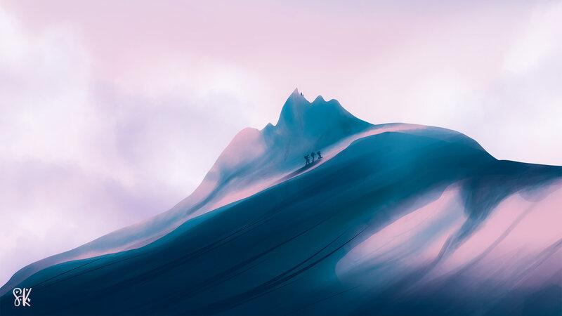 Climbers on Mountain Slope