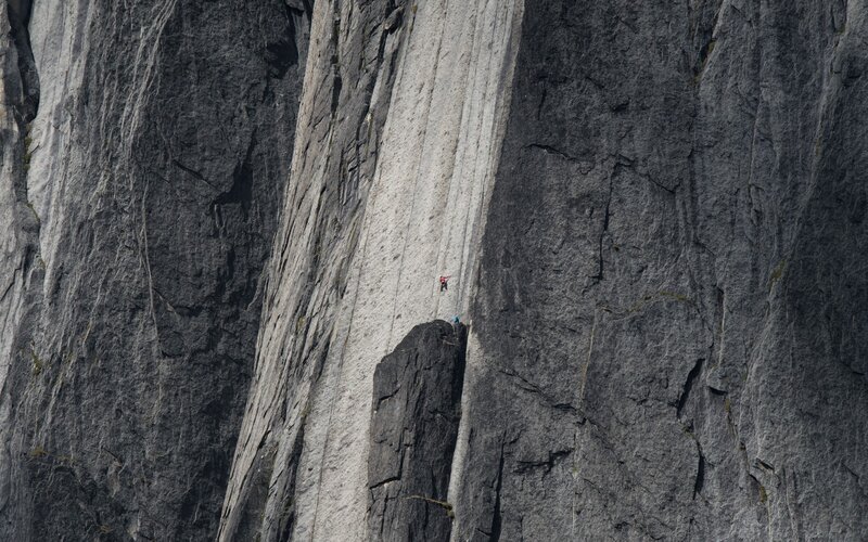 Climbers on Rock Face — Gray