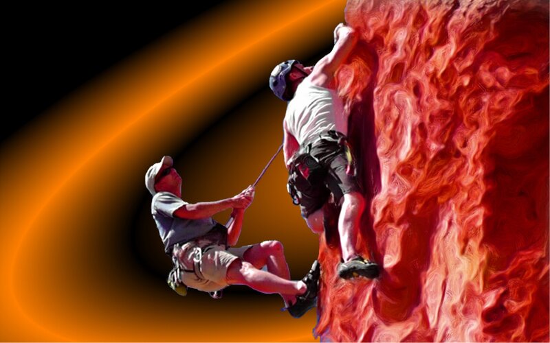 Climbers on Rock Face — Red