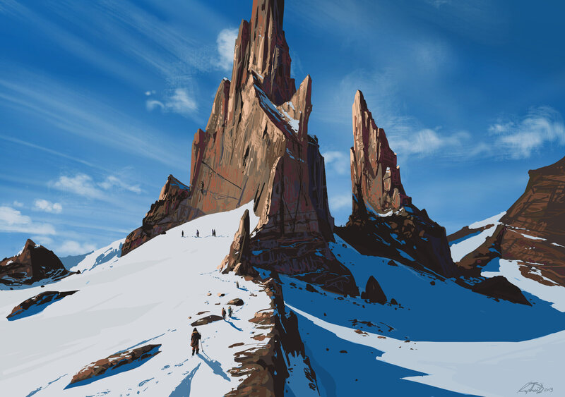 Climbers on Snowy Mountain — Blue, Dramatic