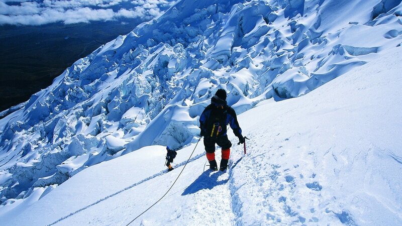 Climbers on Snowy Mountain — White, Dramatic, Afternoon