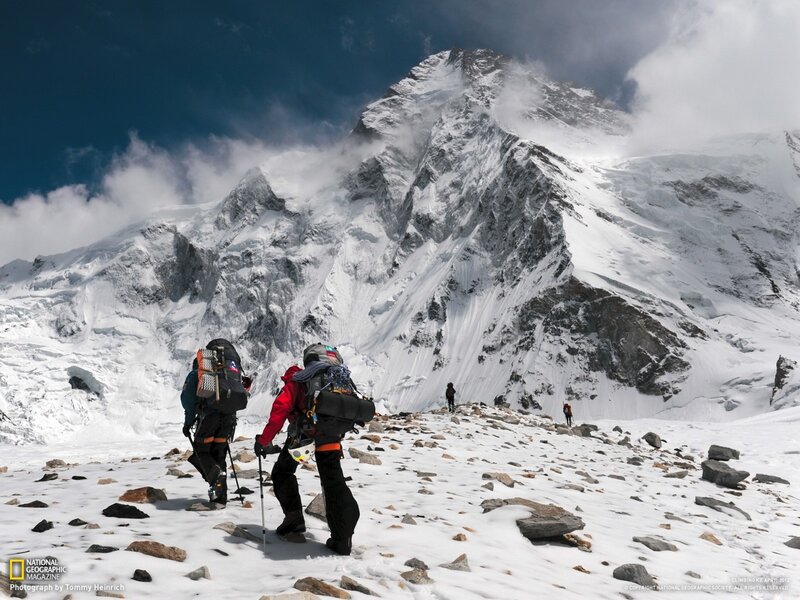Climbers on Snowy Mountain — White, Dramatic, Photograph