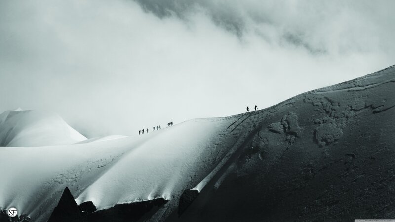 Climbers on Snowy Mountain — White, Dramatic, Winter