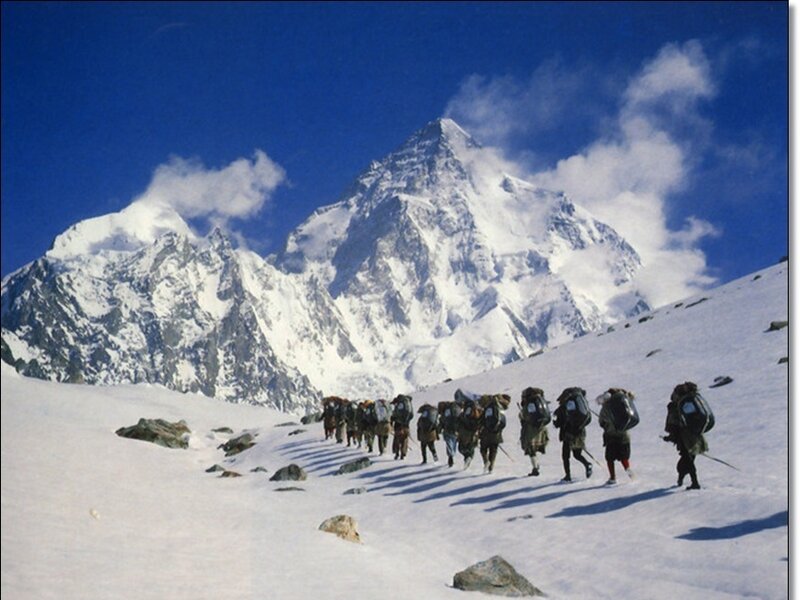 Climbers on Snowy Slope — Blue