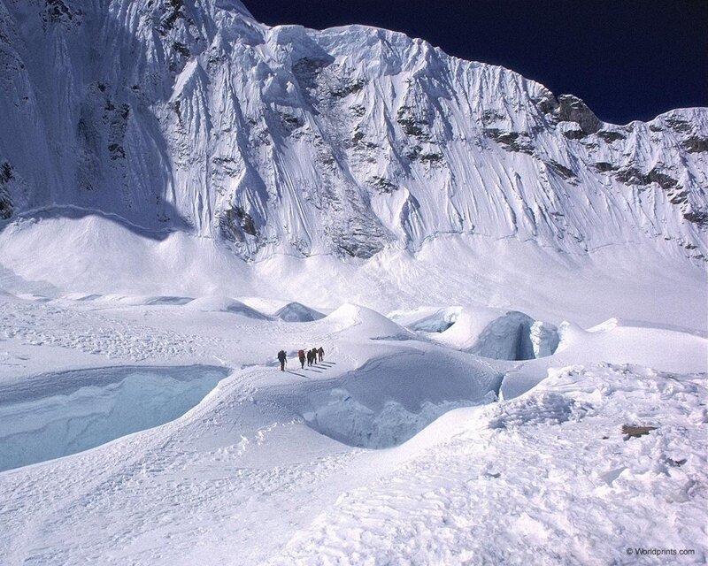 Climbers on Snowy Slope — White, Dramatic, Winter