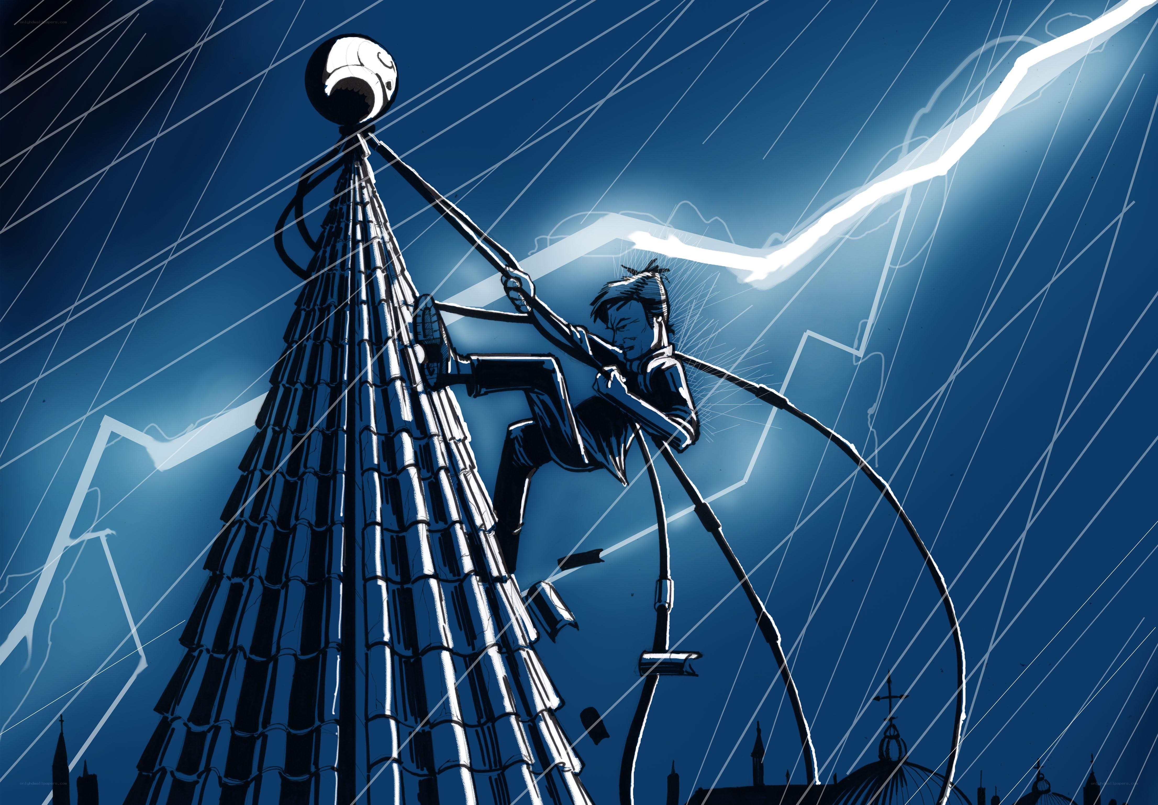 Climbing a lightning rod