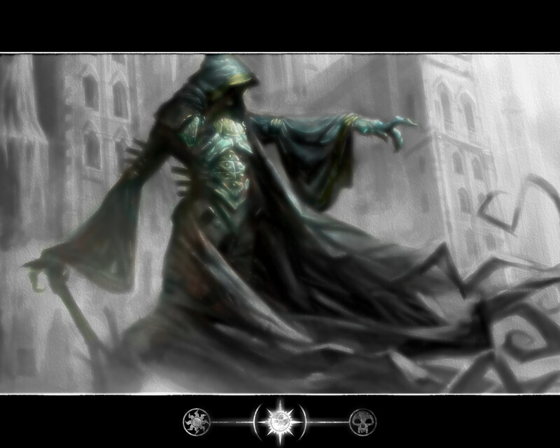 cloaked figure in misty city