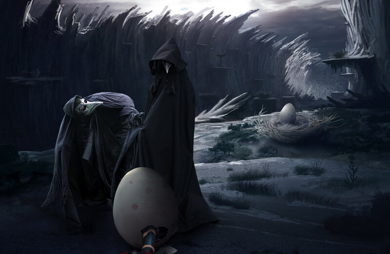 Cloaked Figures with Eggs