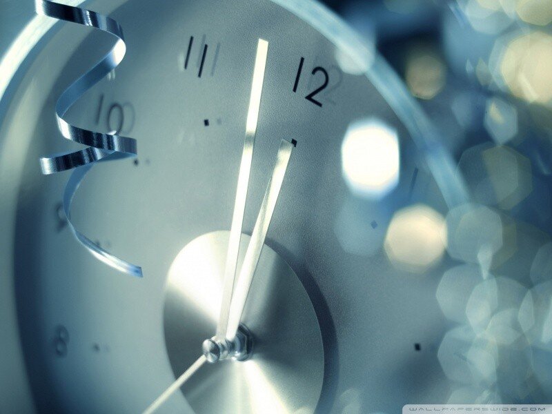 clock at midnight with streamers