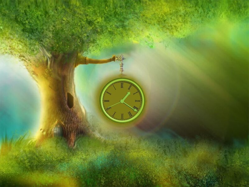 Clock Hanging from Tree