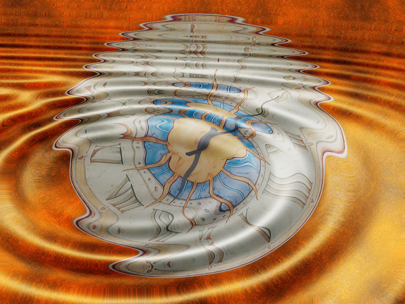 Clock in rippling water