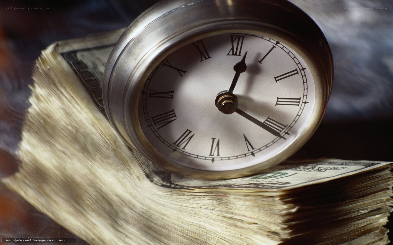 clock on money stack