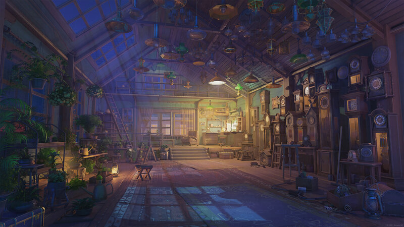 Clock Shop Interior — Blue, Serene