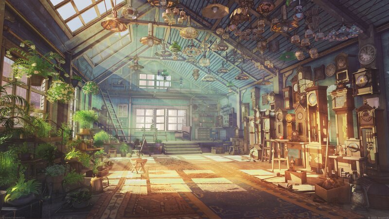 Clock Shop Interior — Brown, Serene