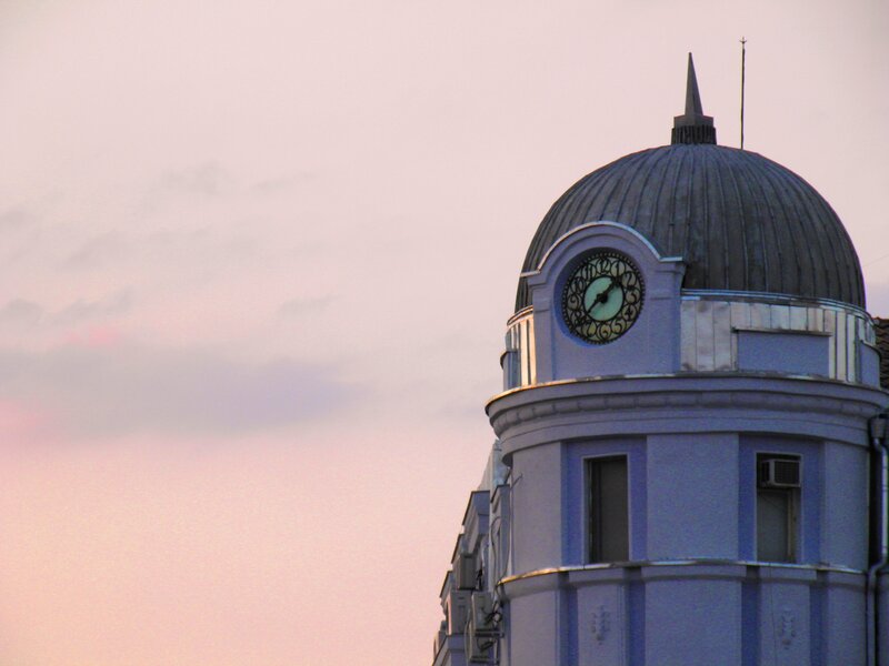 Clock Tower at Dusk — Purple, Serene