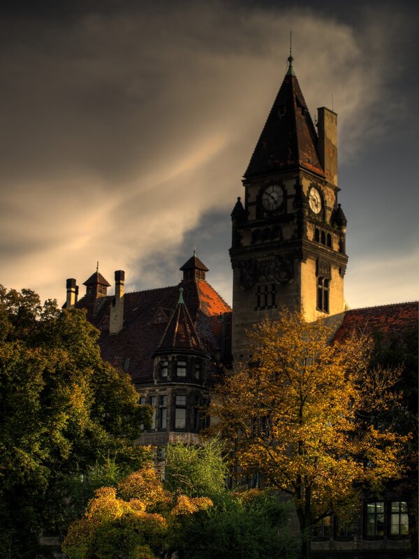 Clock tower at sunset