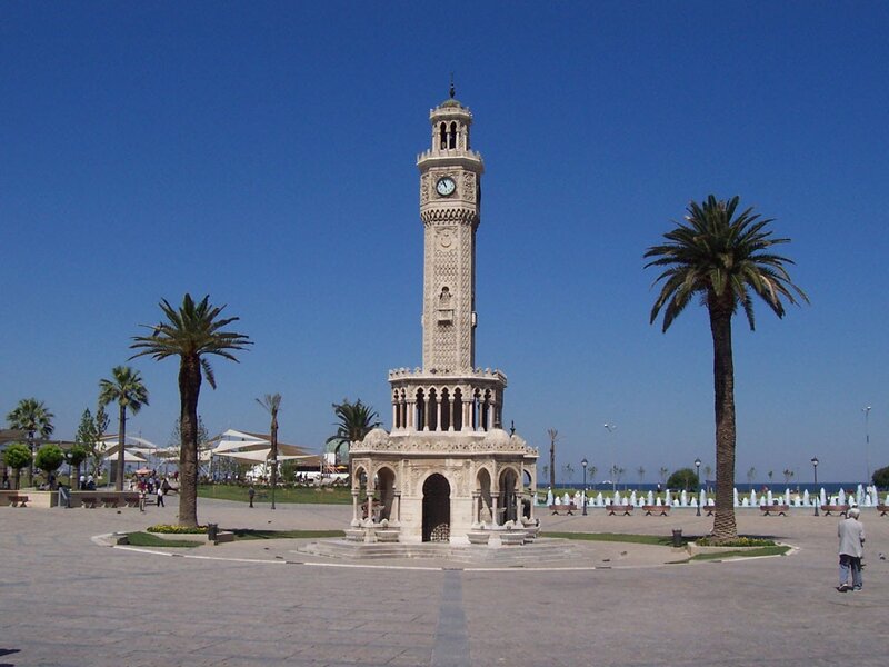 Clock Tower in Plaza — Blue, Serene