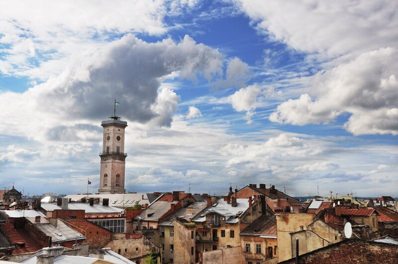 Clock Tower over Rooftops