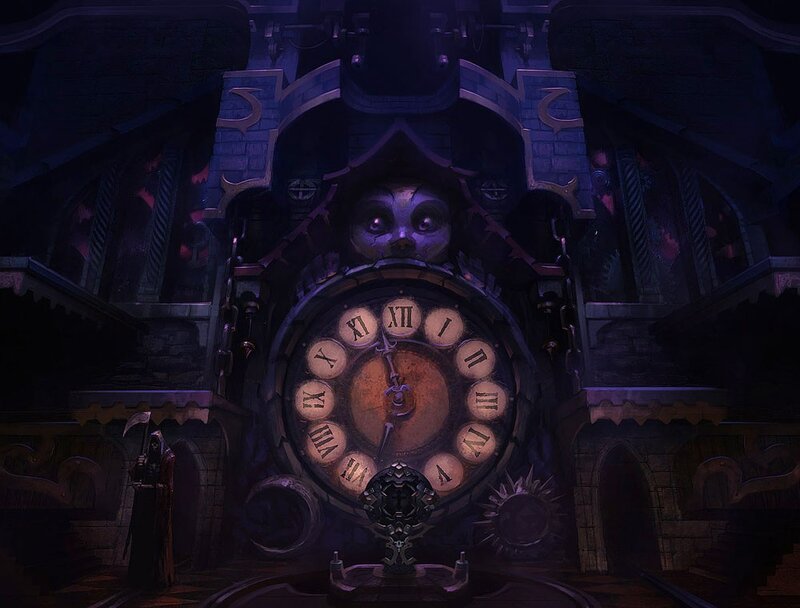 Clock tower with demonic face