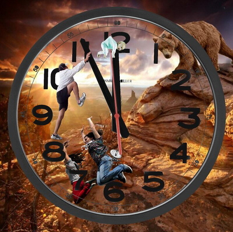 Clock with adventure scene