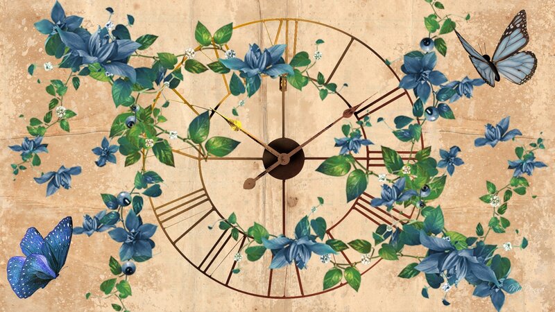 Clock with Blue Flowers