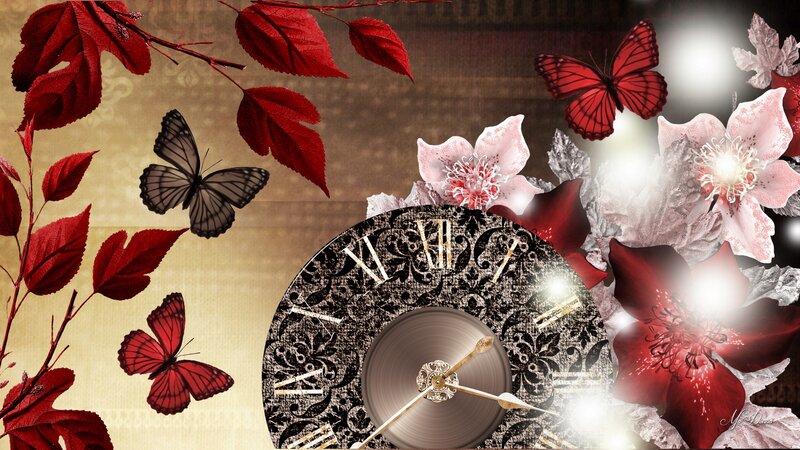 Clock with Butterflies and Flowers