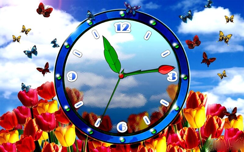 Clock with butterflies and tulips