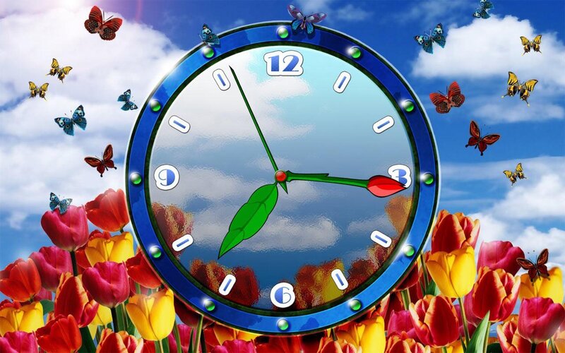 Clock with butterflies and tulips