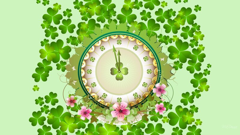 Clock with Clovers and Flowers