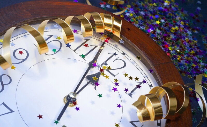 Clock with Confetti — White, Celebratory