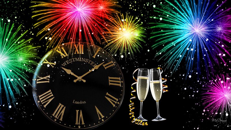 Clock with Fireworks — Black