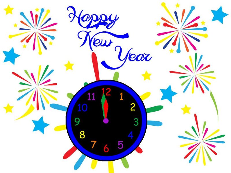 Clock with Fireworks — Blue, Celebratory