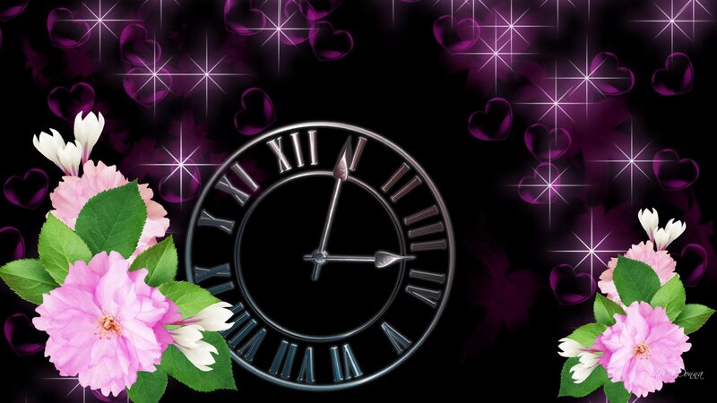 Clock with Flowers — Black
