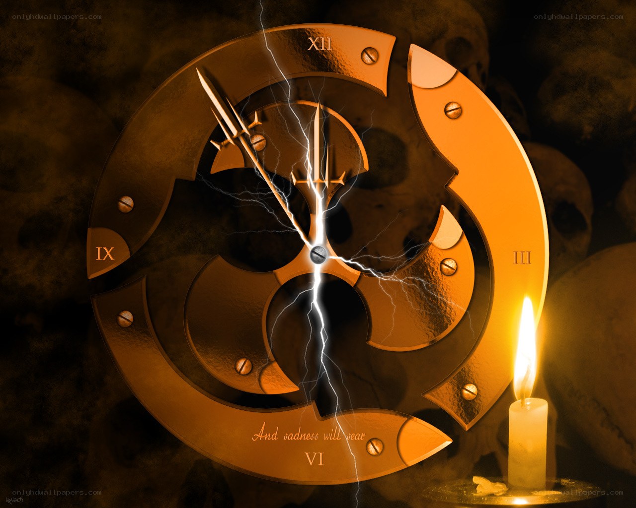 Clock with lightning and candle