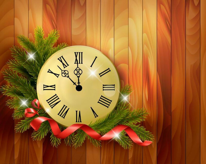 Clock with Pine Branches — Brown, Festive