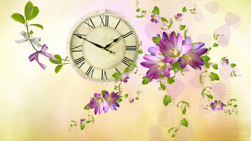 Clock with Purple Flowers