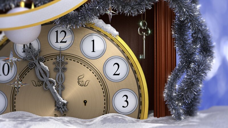 Clock with Snow and Tinsel