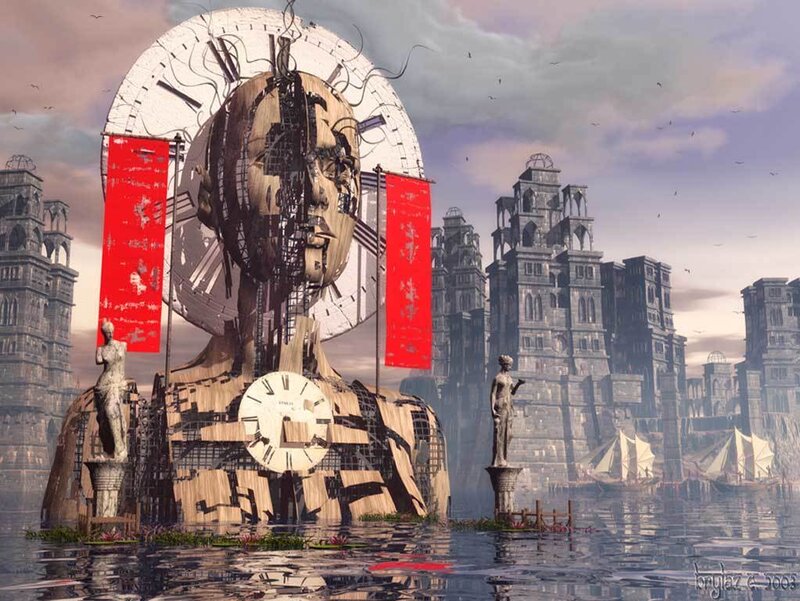Clockwork city sculpture