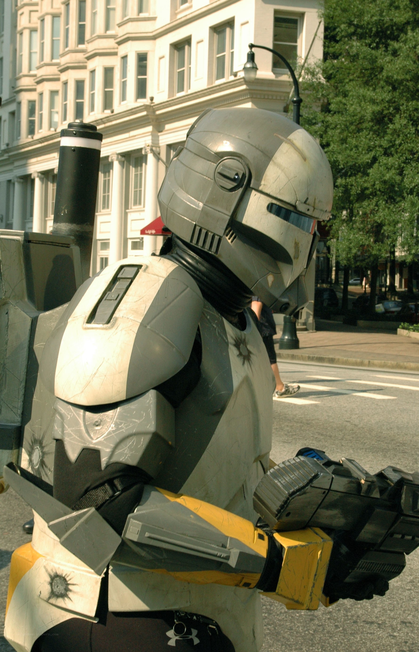 Clone trooper cosplayer on street